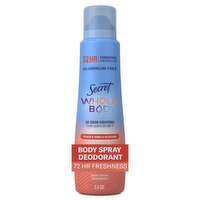 Secret Whole Body Deodorant Spray for Women, Peach & Vanilla Scent, Aluminum Free Deodorant, 72 HR 