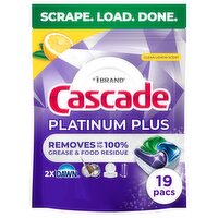 Cascade Platinum Plus Action Pacs, Dishwasher Detergent, Lemon, 19ct