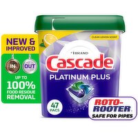 Cascade Platinum Plus Clean Lemon Scent ActionPacs Dishwasher Detergent, 47 count, 26.6 oz