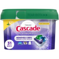 Cascade Platinum Plus Action Pacs, Dishwasher Detergent, Lemon, 31ct