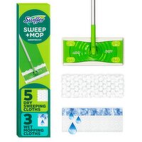 Swiffer Sweep and Mop 2-in-1 Dry + Wet Floor Mopping and Sweeping Kit (1 Sweeper, 5 Heavy Duty Dry