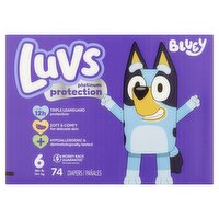 Luvs Bluey Platinum Protection Diapers, Size 6, 35+ lb, 74 count