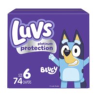 Luvs Bluey Platinum Protection Diapers, Size 6, 35+ lb, 74 count