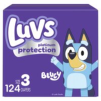 Luvs Bluey Platinum Protection Diapers, Size 3, 16-28 lb, 124 count