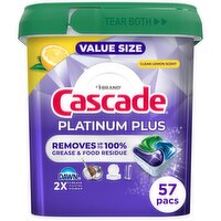 Cascade Platinum Plus Action Pacs, Dishwasher Detergent, Lemon, 57ct