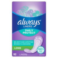 Always Daily Protect Liners, Long Length, Unscented Panty Liners, 92 Count