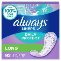 Always Daily Protect Unscented Long Liners, 92 count