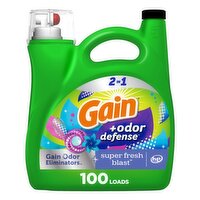Gain Odor Defense Liquid Laundry Detergent, Super Fresh Blast Scent, 144 fl oz, 100 loads, 2 in 1, 