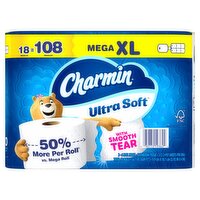 Charmin Ultra Soft Mega XL Bathroom Tissue Rolls, 312 2-ply sheets per roll, 18 count