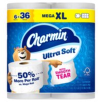 Charmin Ultra Soft Mega XL Bathroom Tissue Rolls, 312 2-ply sheets per roll, 6 count, 187.2 Each