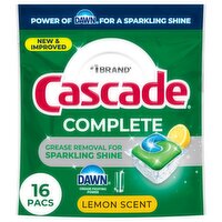 Cascade Complete Action Pacs, Dishwasher Detergent, Lemon, 16ct