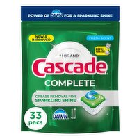 Cascade Complete Action Pacs, Dishwasher Detergent, Fresh, 33ct