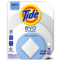Tide evo Free & Gentle Tiles Fragrance-Free Hypoallergenic Laundry Detergent 16 count