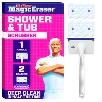 Mr. Clean Magic Eraser Shower & Tub Scrubber, Lavender Starter Kit, 1 Scrubber & 2 Erasers