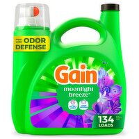 Gain Liquid Laundry Detergent, Now with Odor Defense, Moonlight Breeze Scent, 177 fl oz, 134 Loads