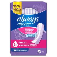 Always Discreet Incontinence Pads, Maximum Absorbency, Long, 39 Count