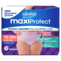 Always Discreet MaxiProtect - Reimagined Adult Diapers for Women XL/XXL, 12 Count​