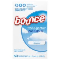 Bounce Dryer Sheets, 60 count, Free & Gentle unscented, hypoallergenic for sensitive skin & free of
