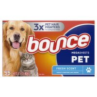 Bounce Pet Hair and Lint Guard Mega Dryer Sheets, 55 Count, Fresh Scent, 3X Pet Hair Fighters 