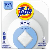 Tide evo Free & Gentle Tiles Fragrance-Free Hypoallergenic Laundry Detergent Fiber Tiles 42 Count
