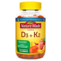 Nature Made Gummies D3 + K2 Peach Dietary Supplement, 50 count