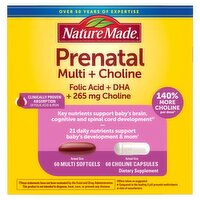 Nature Made Prenatal Multi + Choline Dietary Supplement, 265 mg, 120 count