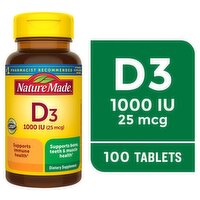 Nature Made Vitamin D3 1000 IU Dietary Supplement, 25 mcg, 100 Count