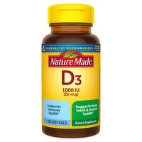 Nature Made Vitamin D3 1000 IU (25 mcg) Softgels, 100 Count, 100 Each