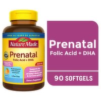 Nature Made Prenatal Folic Acid + DHA Dietary Supplement Value Size, 90 count