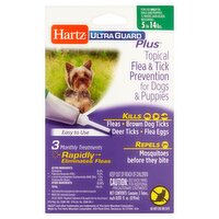 Hartz UltraGuard Plus Topical Flea & Tick Prevention for Dogs & Puppies, 0.031 fl oz, 3 count