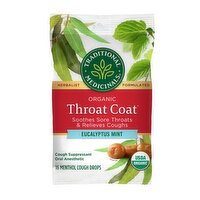 Traditional Medicinals Throat Coat Organic Eucalyptus Mint Menthol Cough Drops, 16 count