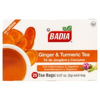 Badia Ginger & Turmeric Tea Bags, 25 count, 0.07 oz