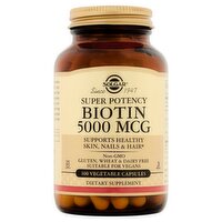 Solgar Super Potency Biotin Dietary Supplement, 5000 mcg, 100 count