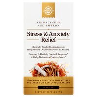 Solgar Stress & Anxiety Relief Ashwagandha and Saffron Dietary Supplement, 30 count