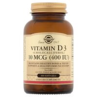 Solgar Vitamin D3 Dietary Supplement, 10 mcg, 100 count