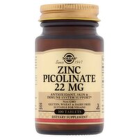 Solgar Zinc Picolinate Dietary Supplement, 22 mg, 100 count