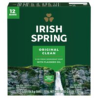 Irish Spring Original Clean Deodorant Bar Soap for Men, 3.7 oz, 12 Pack