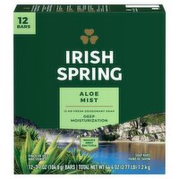 Irish Spring Aloe Mist Deodorant Bar Soap for Men, 3.7 oz, 12 Pack, 3.7 Ounce