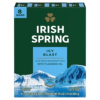 Irish Spring Icy Blast Deodorant Bar Soap for Men, 3.7 oz, 8 Pack, 3.7 Ounce