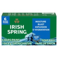 Irish Spring Moisture Blast Deodorant Soap Bars, 3.7 oz, 6 count