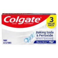 Colgate Baking Soda & Peroxide Whitening Brisk Mint Anticavity Fluoride Toothpaste, 6.0 oz, 3 count