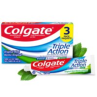 Colgate Triple Action Original Mint Anticavity Fluoride Toothpaste Value Pack, 6.0 oz, 3 count
