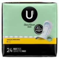 U by Kotex Clean & Secure Maxi Regular Maxi Pads, 24 count