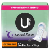 U by Kotex Clean & Secure Maxi Overnight Maxi Pads + Wings, 14 count