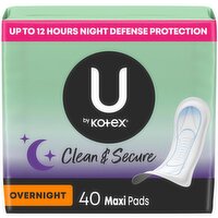 U by Kotex Clean & Secure Maxi Overnight Maxi Pads, 40 count