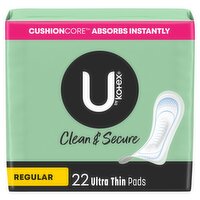 U by Kotex Clean & Secure Regular Ultra Thin Pads, 22 count