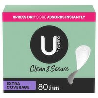 U by Kotex Clean & Secure Extra Coverage Liners, 80 count, 80 Each