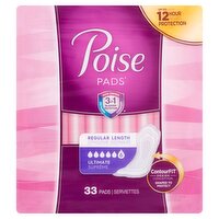 Poise Ultimate Regular Length Pads, 33 count