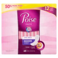 Poise Long Length Pads for Day or Night, 45 count