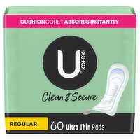 U by Kotex Clean & Secure Regular Ultra Thin Pads, 60 count
